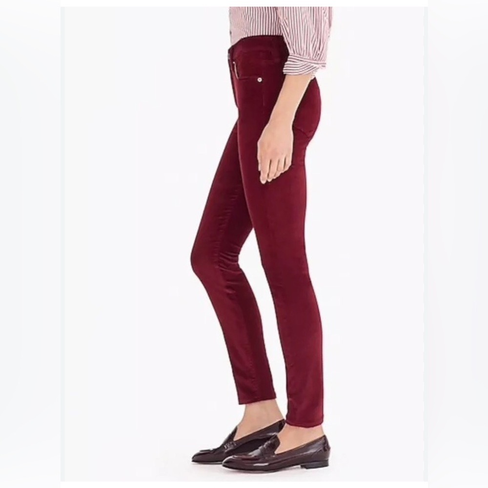 J. Crew 9 in high rise toothpick velvet jeans in crimson red size 28